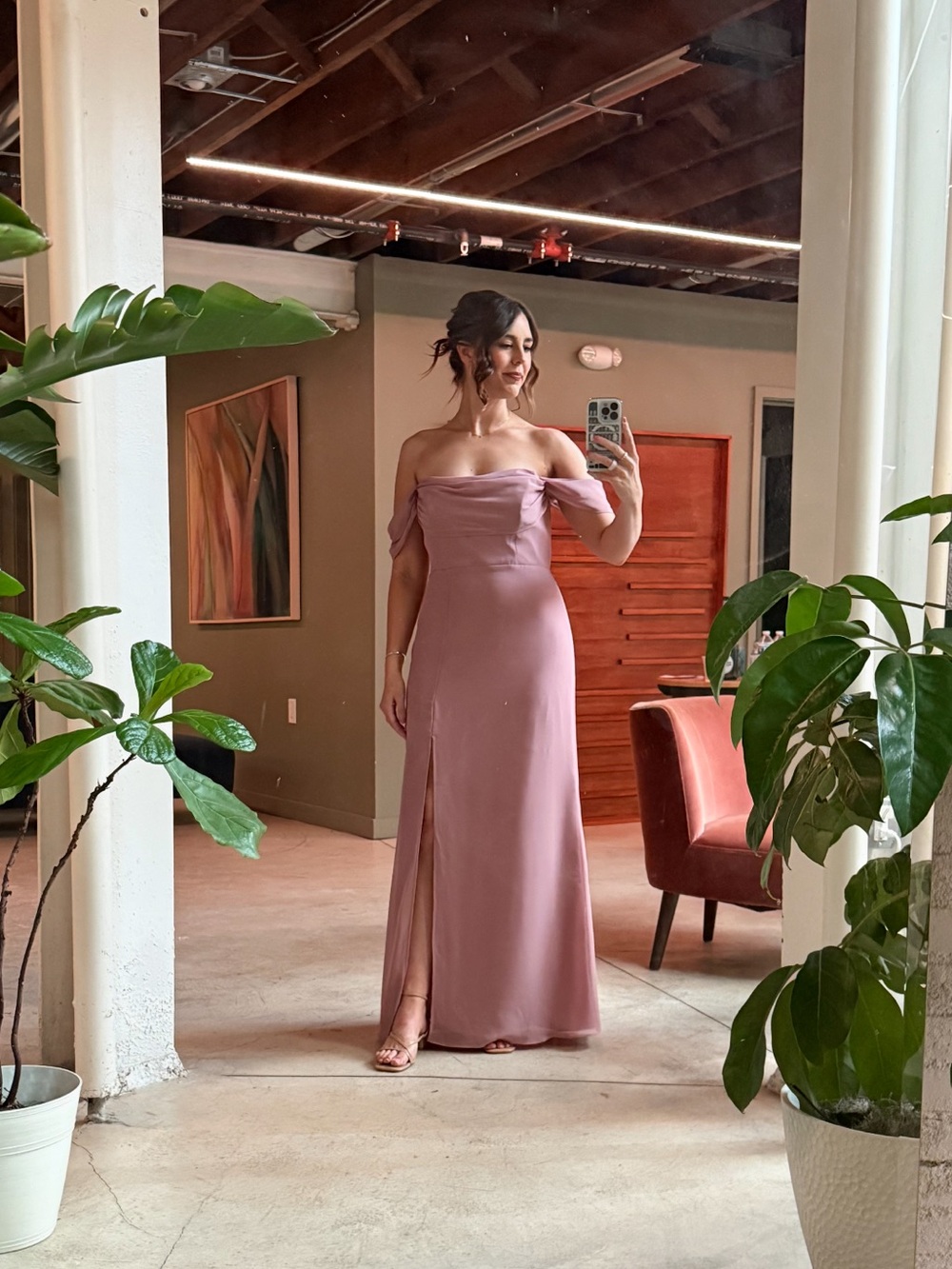 Birdy Grey Off-Shoulder Mauve Bridesmaid Gown - Medium